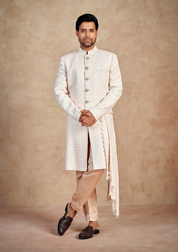 Light Pink Lucknowi Sherwani with curdana