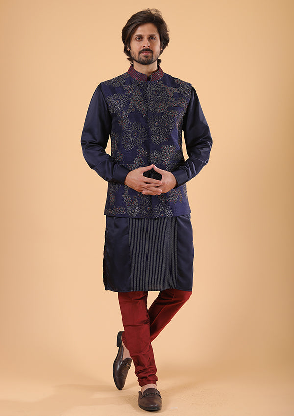 Blue Depione Silk Kurta Payjama with Cutdana and thread work