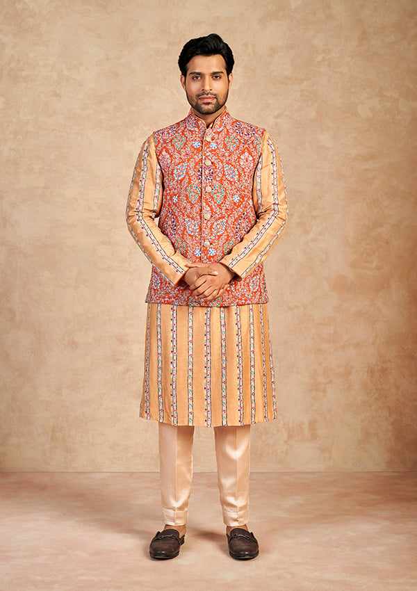 Multi Colour Silk Kurta with machine work