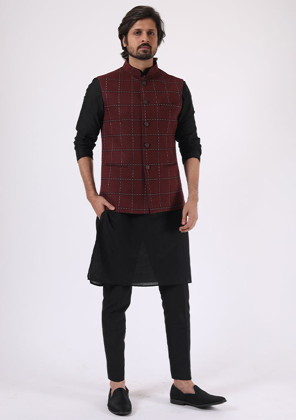 Black and Wine Kurta Pyjama