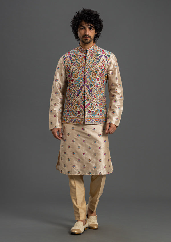 Multi-Coloured Ananya Silk Kurta With Threadwork