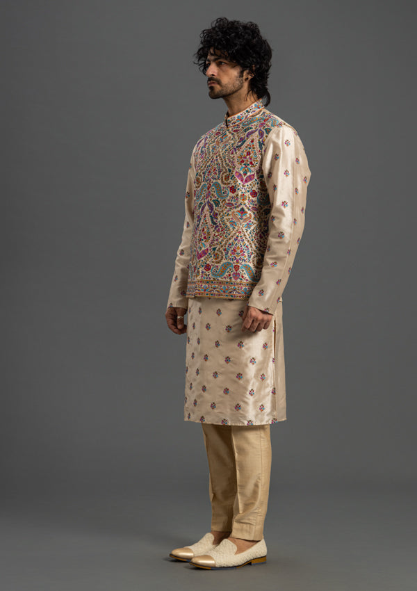 Multi-Coloured Ananya Silk Kurta With Threadwork