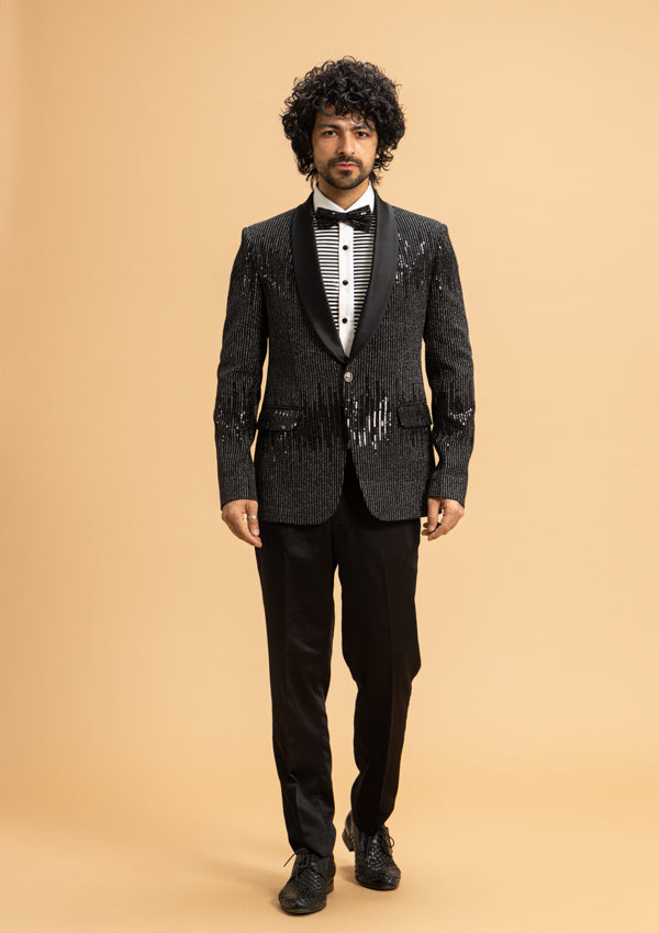 Black Bumario Fabric suit with cut dana & tikki work