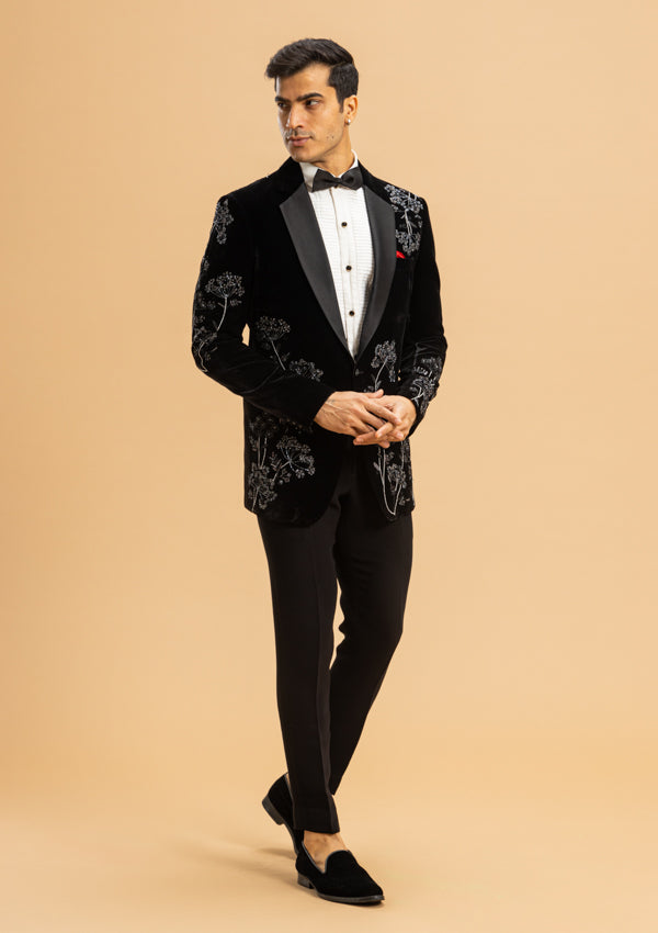 Black Velvet Suit with Silver cut moti Thread work – MILLIONAIRE