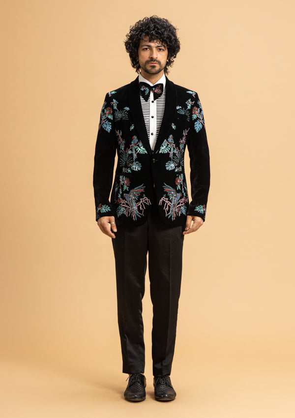 Black Velvet suit with Multi Coloured Cut Dana work