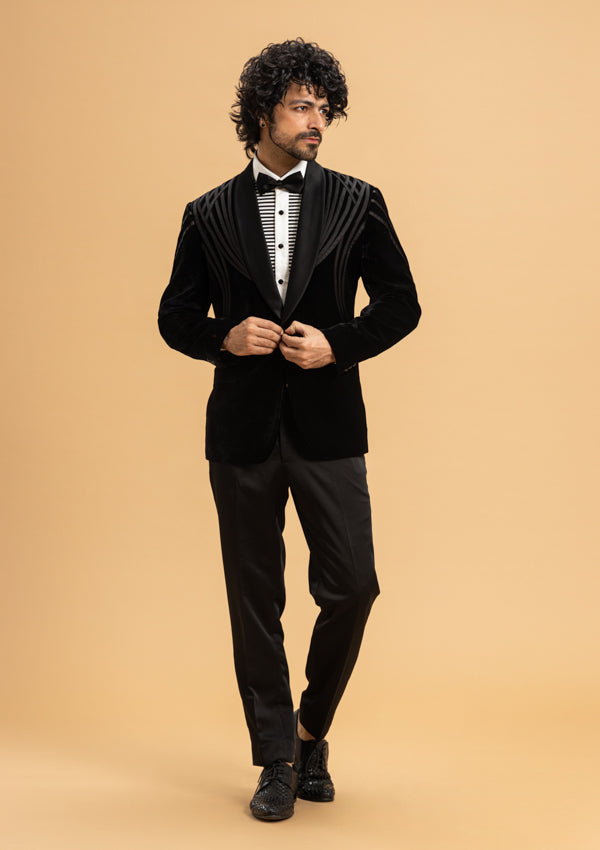 Black Velvet Suit with Satin Patti Work – Millionaire Bombay