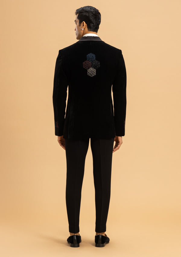 Black Velvet Suit with Embroidery and coloured moti work