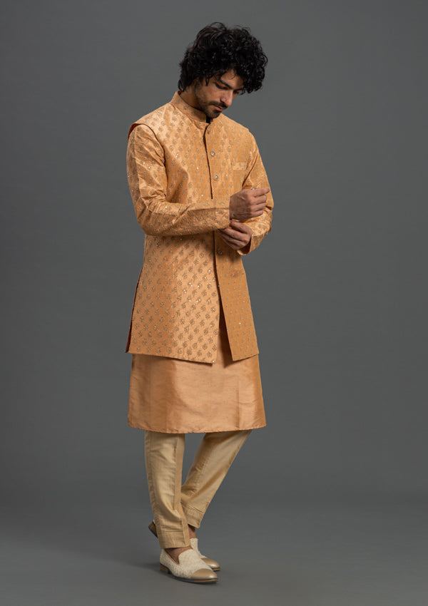 Rust Dupion Silk Kurta With Kasab Work