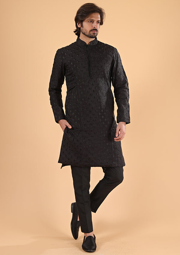 Black Kurta Cotton Art Silk With Embroidery Chudidar main image 0