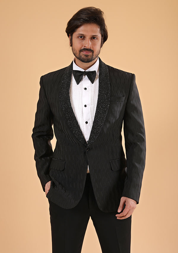 Black Polyviscose suit with Cut Moti Work