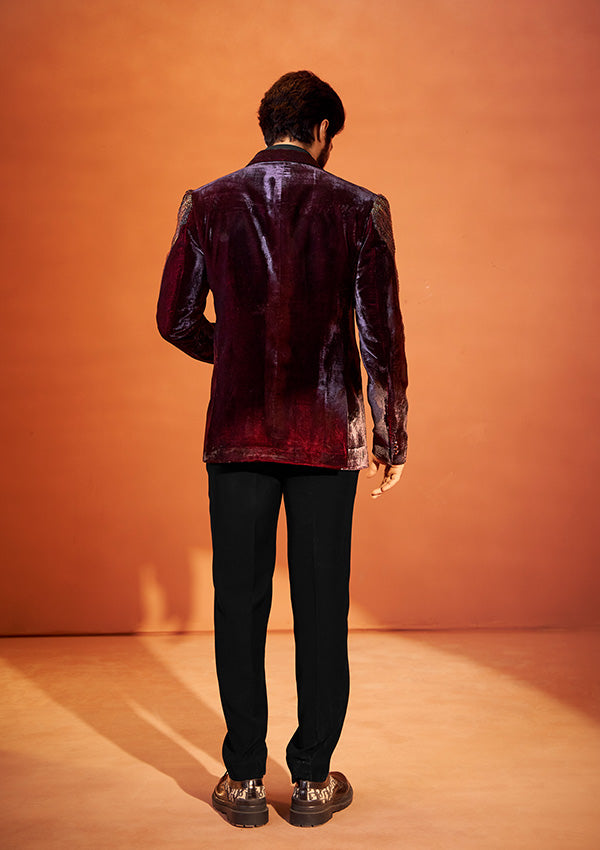 Dark Wine Velvet Suit with Handcrafted Detailing