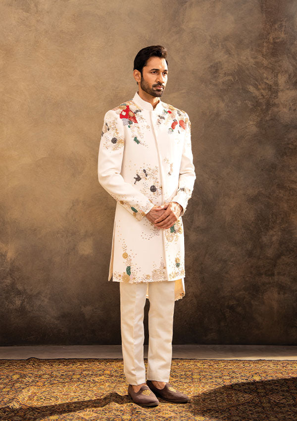 Off White Indowest Set with Tiki, Cutdana and Leather Detailing