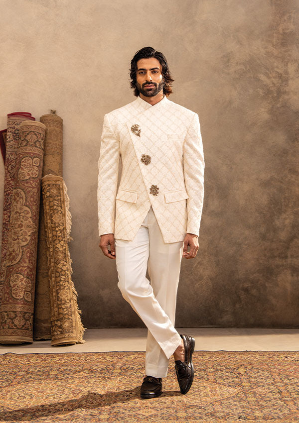 Poly Viscose Jodhpuri Set with Elegant Thread and Tiki Detailing