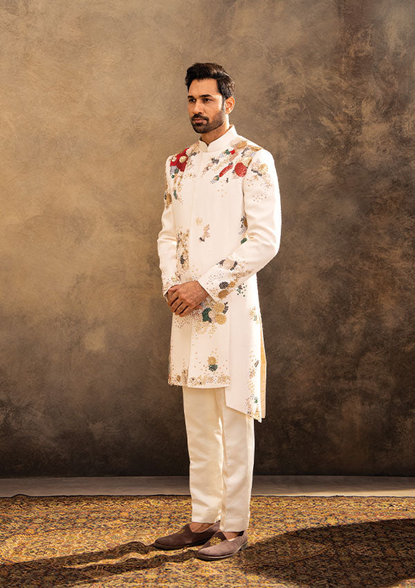 Off White Indowest Set with Tiki, Cutdana and Leather Detailing