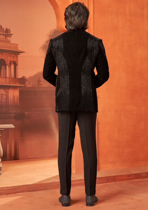 Black Velvet Bandhgala With Kasab Design Work