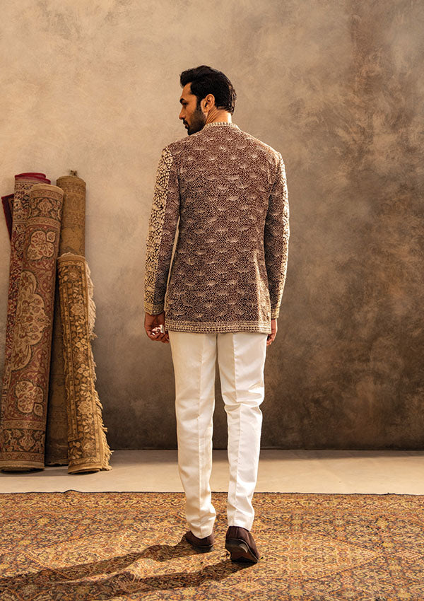 Brown Georgette Jodhpuri Set with Thread & Cutdana Work