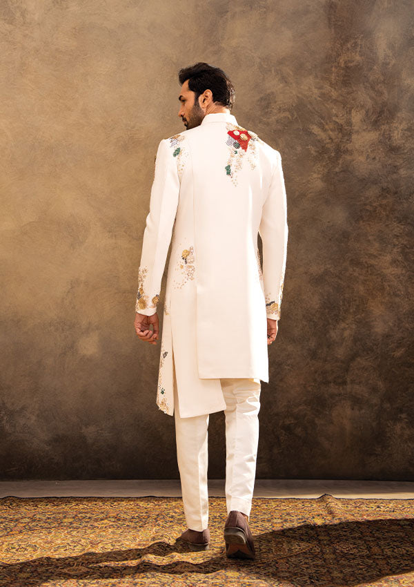 Off White Indowest Set with Tiki, Cutdana and Leather Detailing