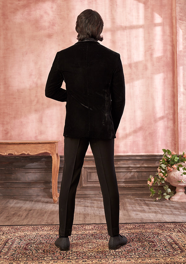 Black Velvet Suit with Allover CutMoti and Cutdana Work