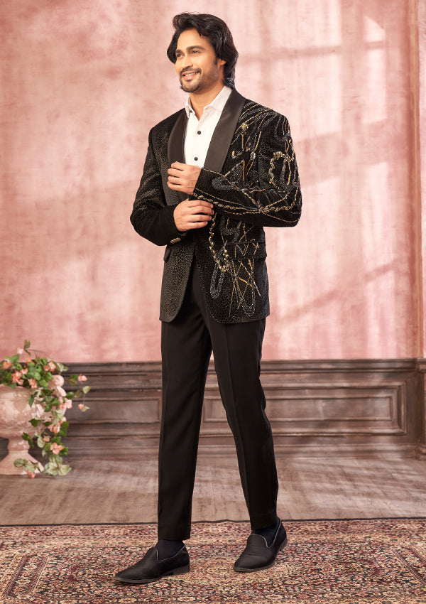 Black Snake Finish Suit with Zardosi with Cutdana Work