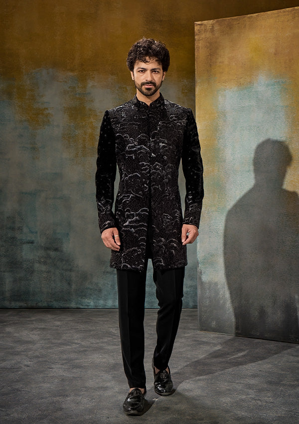 Black Velvet Indo Western with Kasab Dori & Cutdana Work