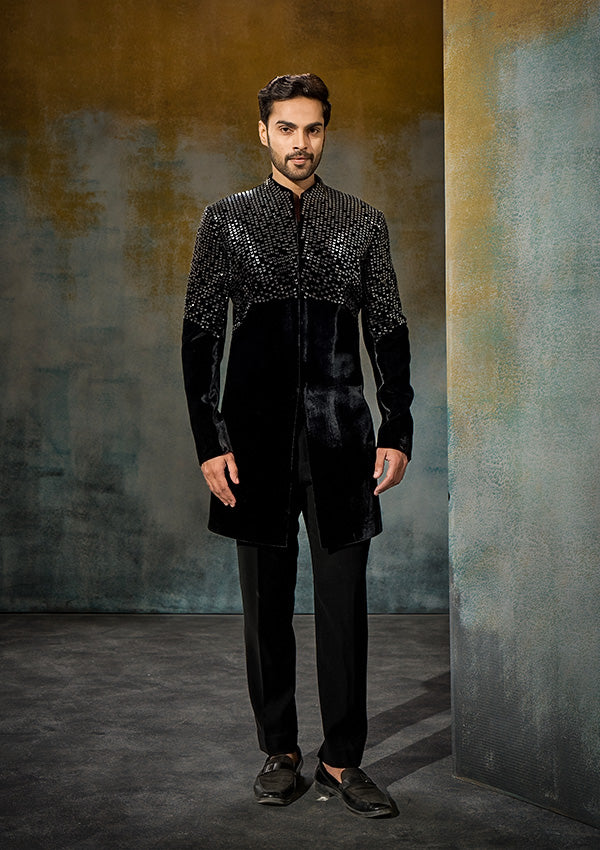 Black Velvet Indo Western with Gunmetal Work