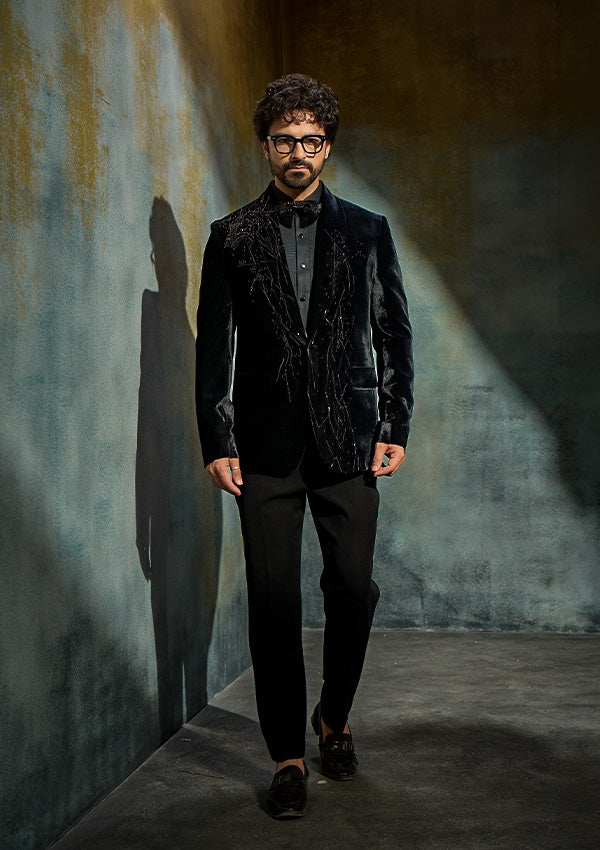 Black Velvet Suit with Cutdana Work