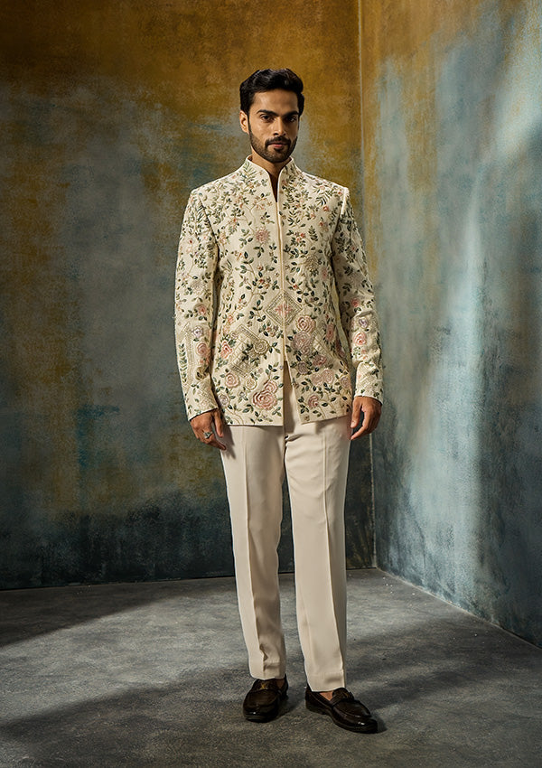 Ivory Raw Silk Jodhpuri Trouser with Multicolour Thread & Pearl Work