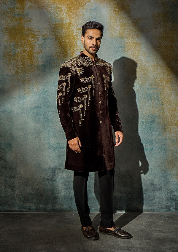 Black Velvet Indo Western with Zardozi & Kasab Work