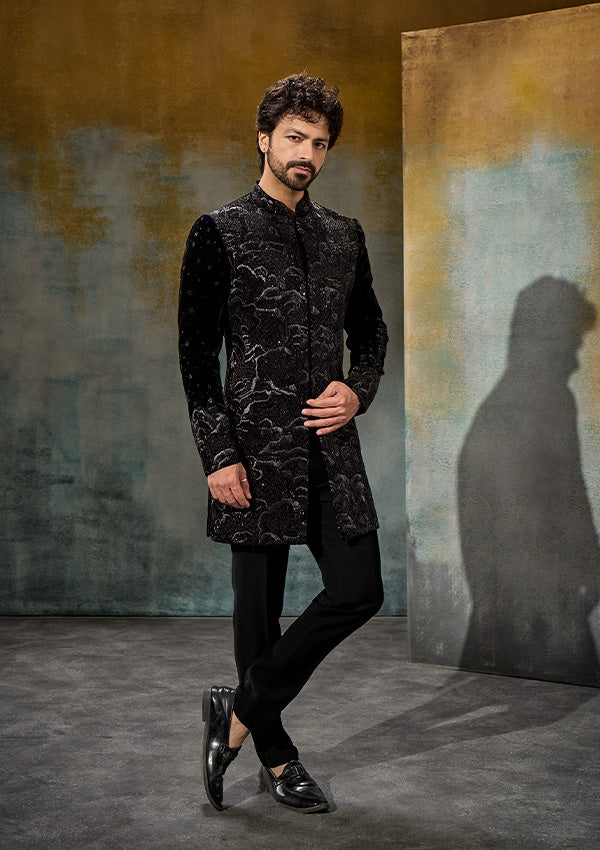 Black Velvet Indo Western with Kasab Dori & Cutdana Work