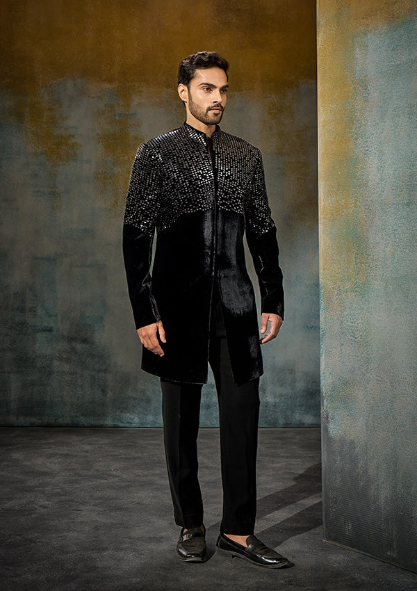 Black Velvet Indo Western with Gunmetal Work