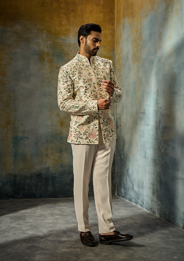 Ivory Raw Silk Jodhpuri Trouser with Multicolour Thread & Pearl Work