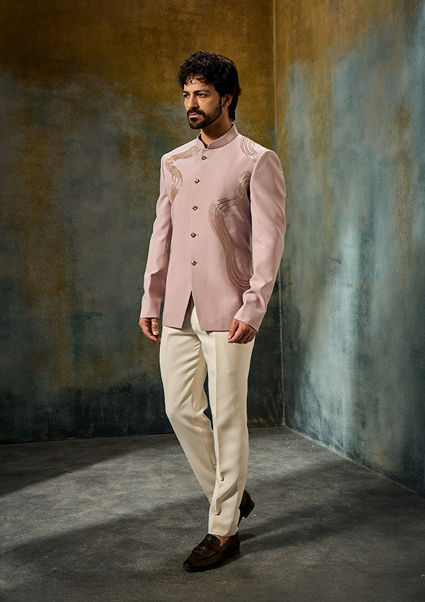 Pink Poly Viscose Jodhpuri Trouser with Cutdana Work