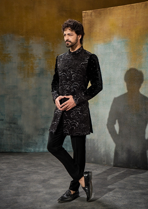 Black Velvet Indo Western with Kasab Dori & Cutdana Work