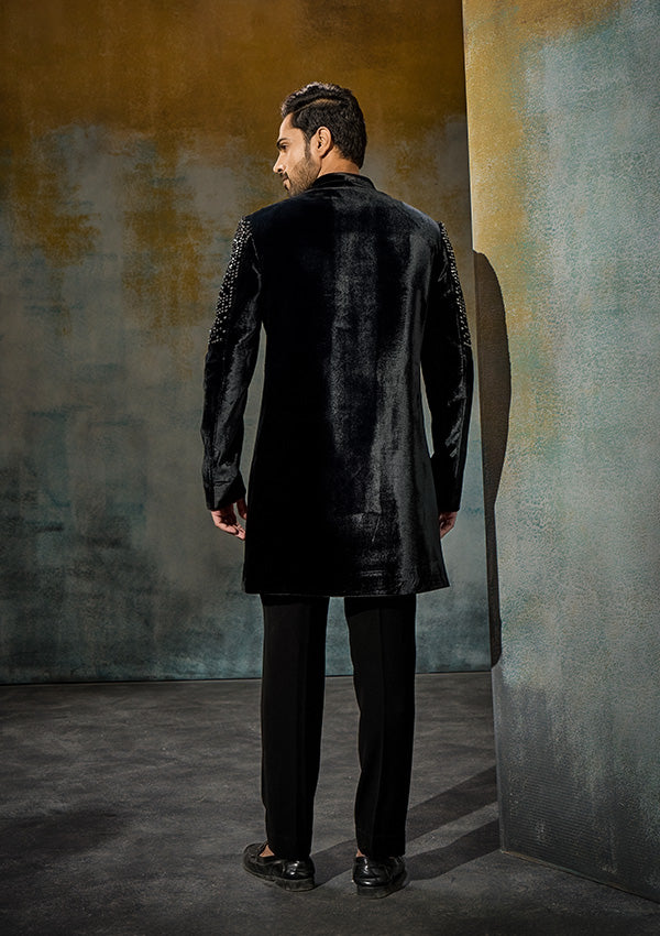 Black Velvet Indo Western with Gunmetal Work