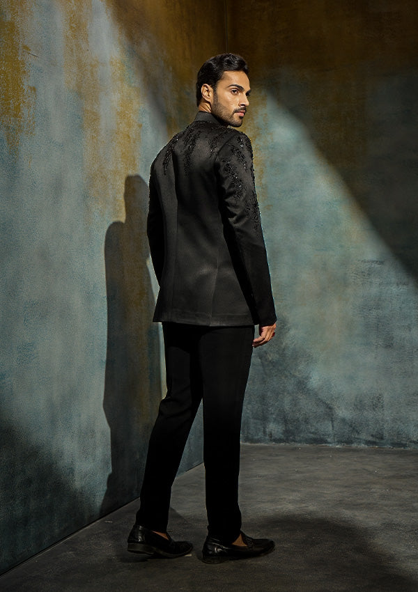 Black Poly Viscose Jodhpuri with Cutdana, Moti, Pearl & Bead Work