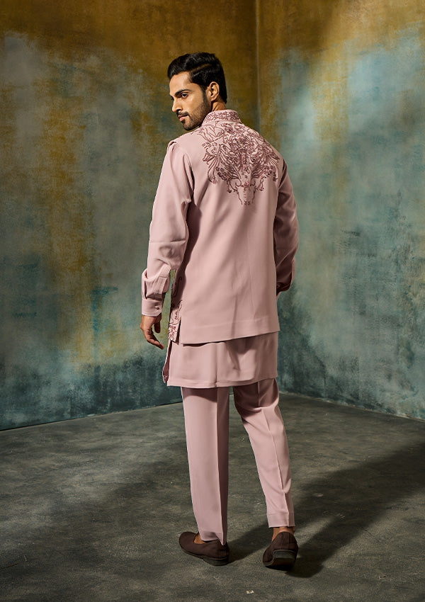 Pink Poly Viscose Kurta Pajama with Cutdana, Tiki & Machine Work Koti