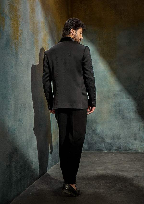Black Poly Viscose Suit with Multicolour Cutdana Work