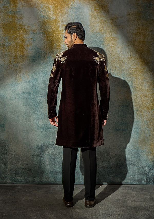 Black Velvet Indo Western with Zardozi & Kasab Work
