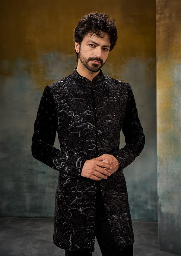 Black Velvet Indo Western with Kasab Dori & Cutdana Work