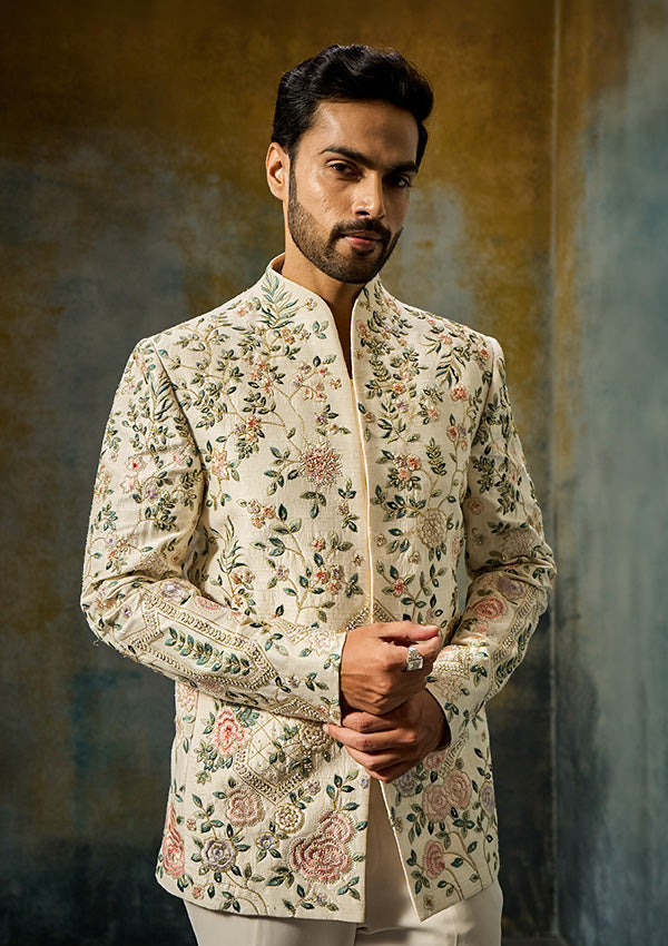 Ivory Raw Silk Jodhpuri Trouser with Multicolour Thread & Pearl Work