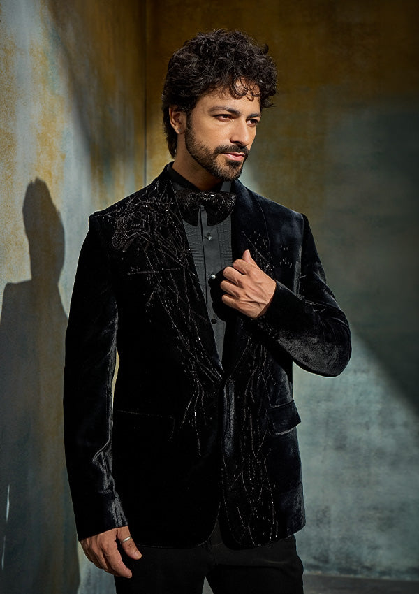 Black Velvet Suit with Cutdana Work