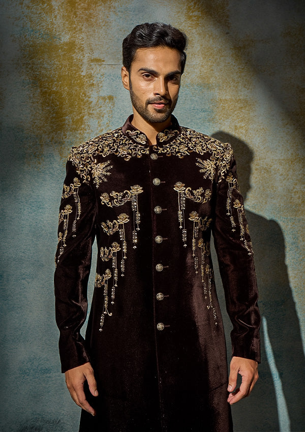 Black Velvet Indo Western with Zardozi & Kasab Work