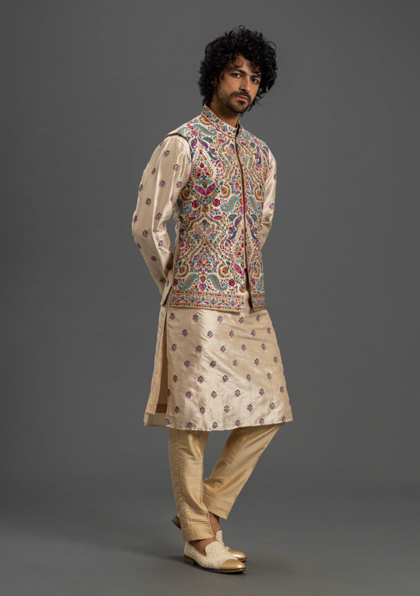 Multi-Coloured Ananya Silk Kurta With Threadwork