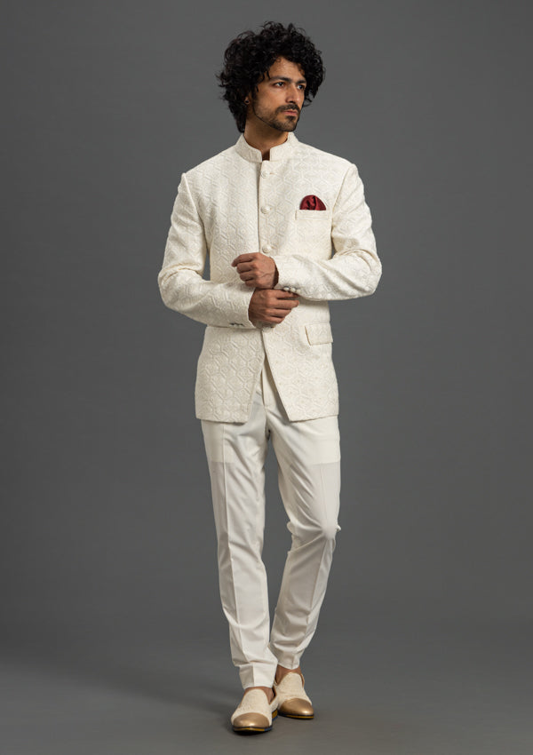 White Cut Dana Bandhgala Outfit