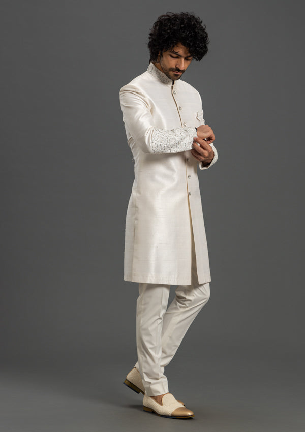 White Silk Sherwani