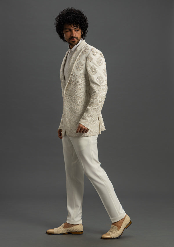 White Leather Embroidery Suit