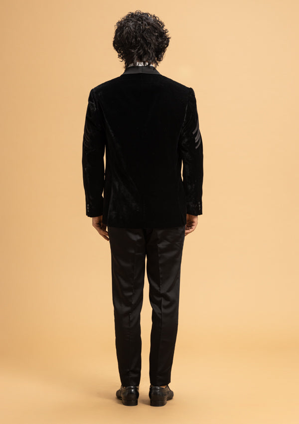 Black Velvet Suit with Satin Patti Work