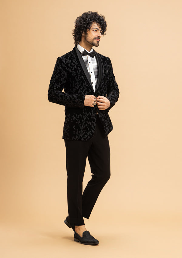 Black Velvet Suit with Applique Work