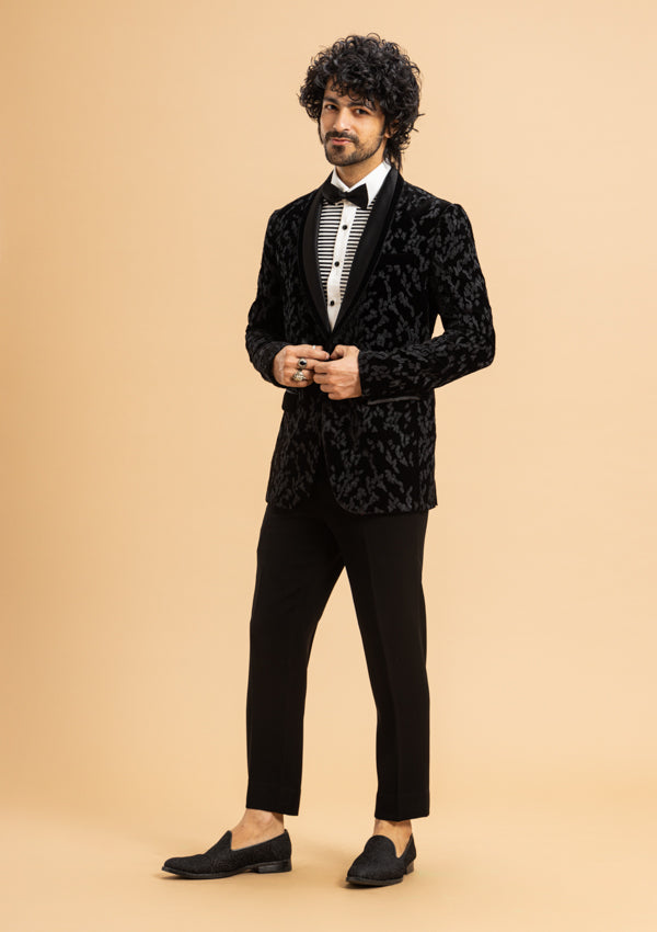 Black Velvet Suit with Applique Work