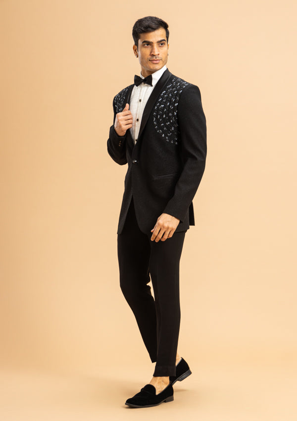 Black Italian Shimmer Suit with Cut dana Moti Work